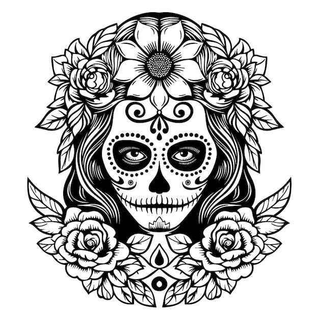 Vector day of dead girl black and white