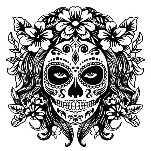 Vector day of dead girl black and white