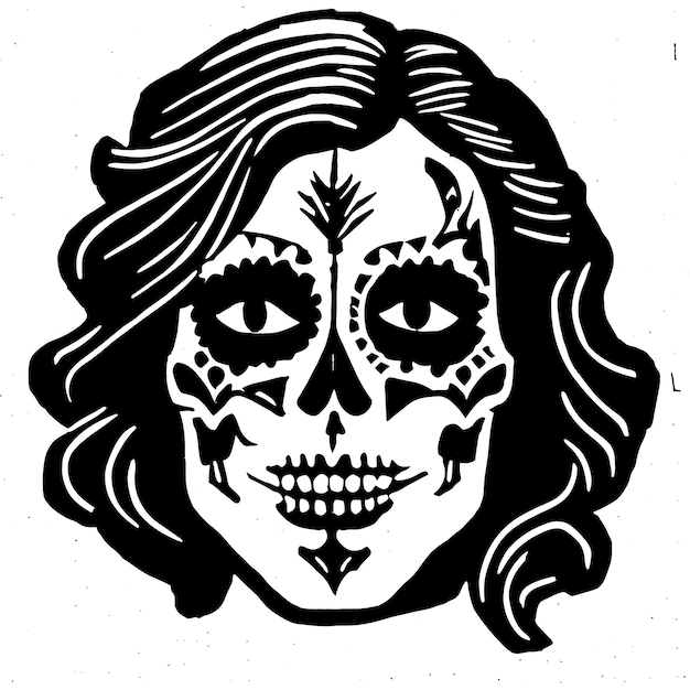 Day of the dead girl sugar skull hand drawn cartoon sticker icon concept isolated illustration