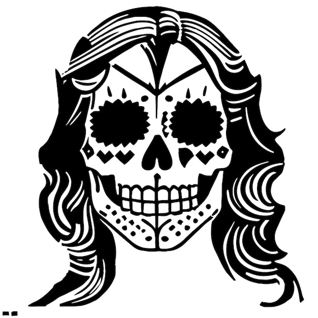 Vector day of the dead girl sugar skull hand drawn cartoon sticker icon concept isolated illustration