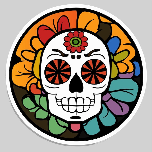 Vector day of the dead halloween dia de los muertos sugar skull hand drawn flat stylish cartoon sticker