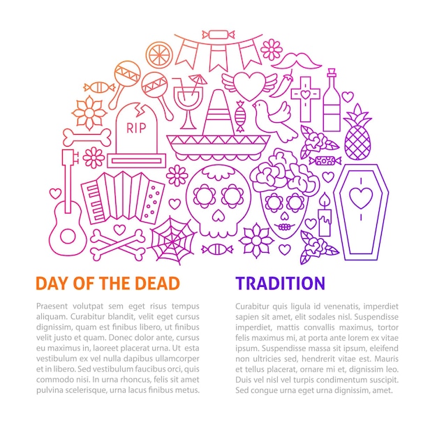 Day of the dead line template. vector illustration of outline design.