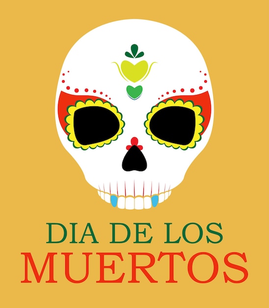 Cartolina del giorno dei morti in messico. modello teschio dia de los muertos. illustrazione vettoriale di halloween