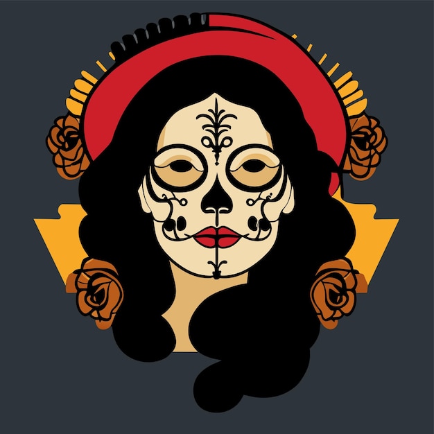 Vettore day of the dead muertos ragazza illustrazione di dia de los muertos disegnato a mano flat cartoon elegante