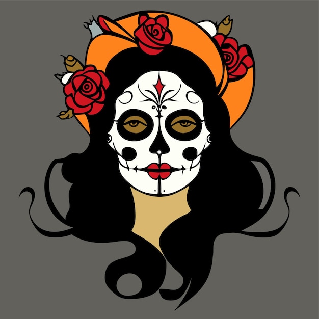 Vector day of the dead muertos girl illustration of dia de los muertos hand drawn flat stylish cartoon