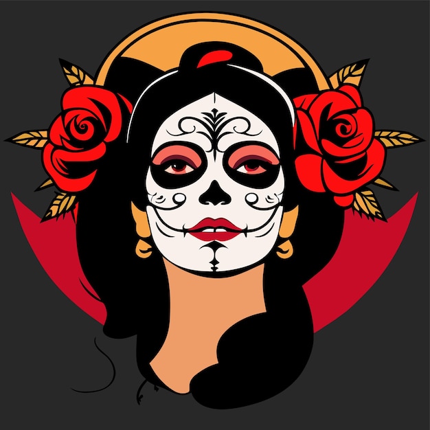 Vettore day of the dead muertos ragazza illustrazione di dia de los muertos disegnato a mano flat cartoon elegante