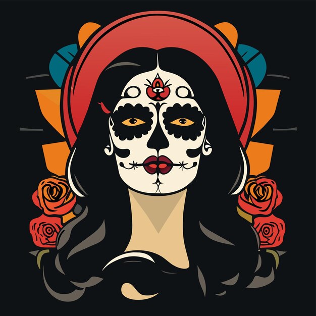 Vettore day of the dead muertos ragazza illustrazione di dia de los muertos disegnato a mano flat cartoon elegante