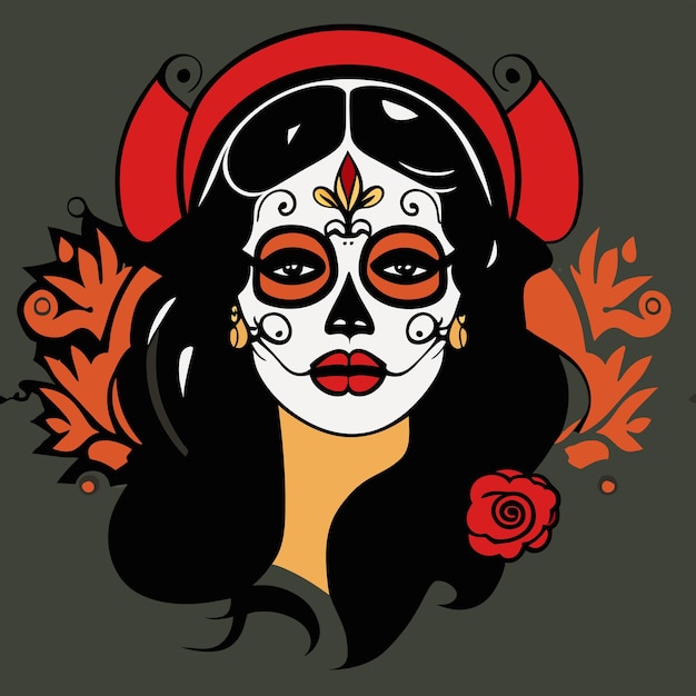 Vettore day of the dead muertos ragazza illustrazione di dia de los muertos disegnato a mano flat cartoon elegante