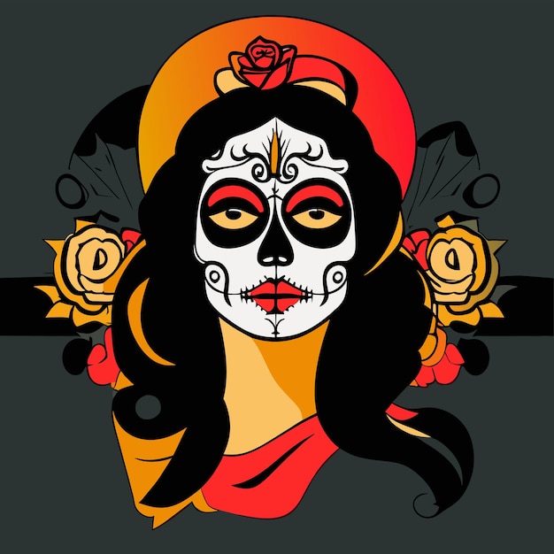 Vettore day of the dead muertos ragazza illustrazione di dia de los muertos disegnato a mano flat cartoon elegante