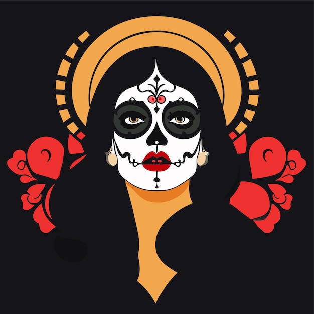 Vettore day of the dead muertos ragazza illustrazione di dia de los muertos disegnato a mano flat cartoon elegante