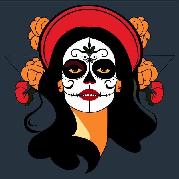 Vettore day of the dead muertos ragazza illustrazione di dia de los muertos disegnato a mano flat cartoon elegante