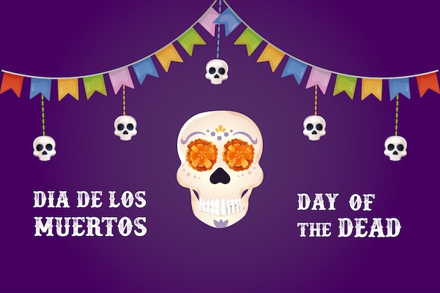 Day of the dead postcard skull and flor de muerto