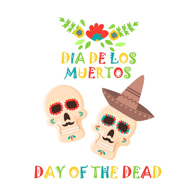 Day of the dead poster, mexican dia de los muertos sugar skull holiday.