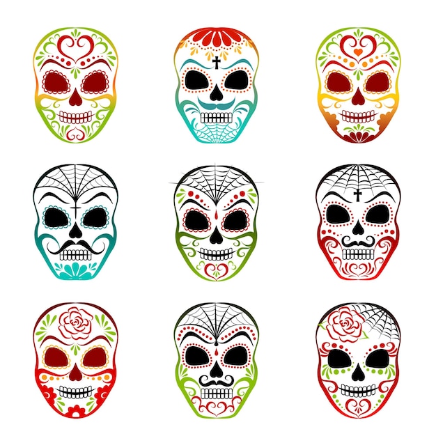 Day of the Dead A set of bright funny skulls