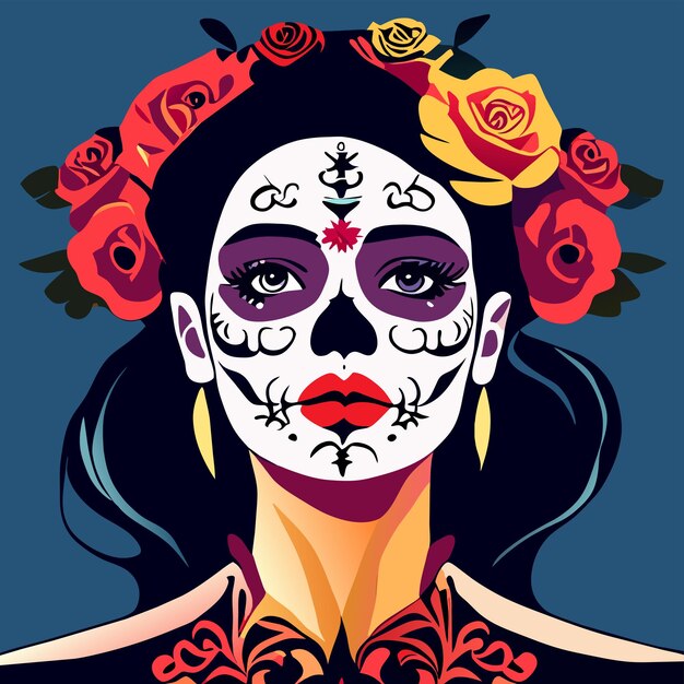 Vector day of the dead sugar skull halloween hand drawn cartoon sticker icon concept isolated illustration