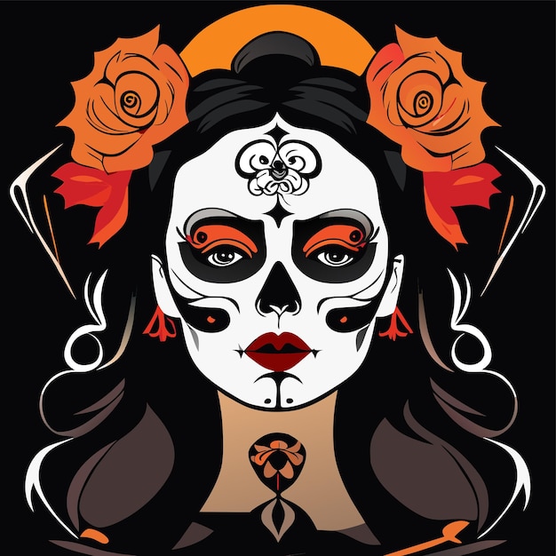 Vector day of the dead sugar skull halloween hand drawn cartoon sticker icon concept isolated illustration