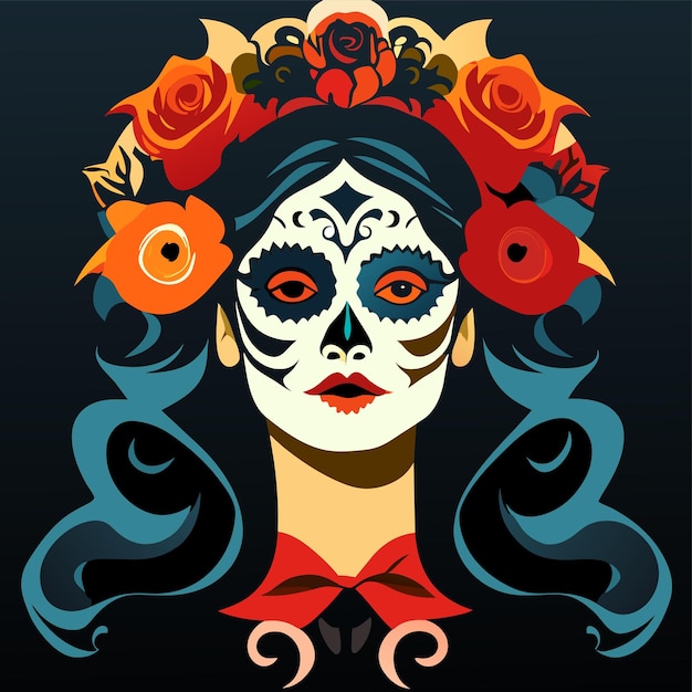Vector day of the dead sugar skull halloween hand drawn cartoon sticker icon concept isolated illustration