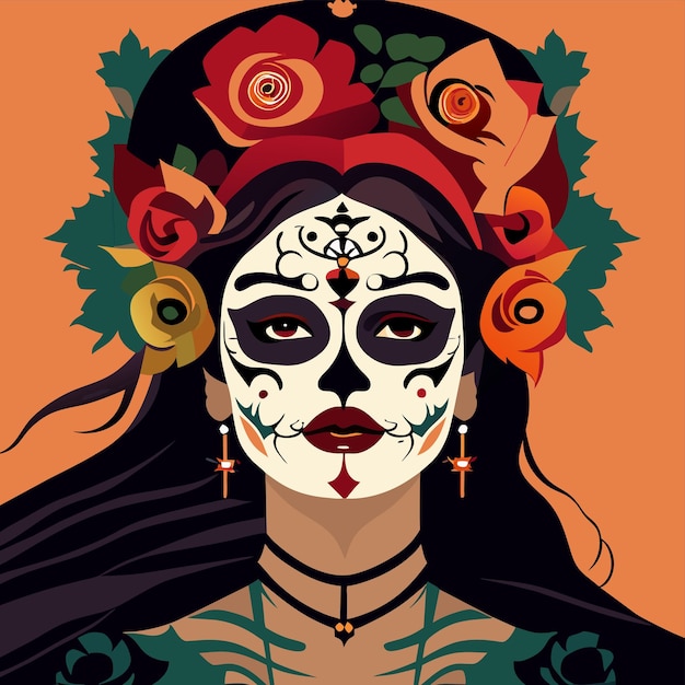 Vector day of the dead sugar skull halloween hand drawn cartoon sticker icon concept isolated illustration