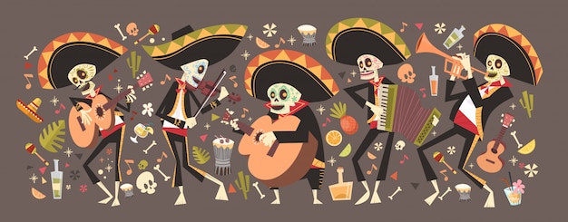 Giorno dei morti tradizionale messicano halloween dia de los muertos holiday party decorazione banner invito