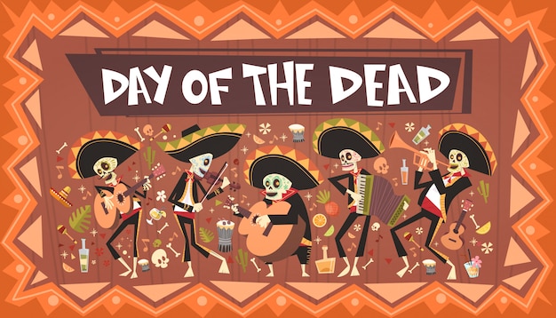 Giorno dei morti tradizionale messicano halloween dia de los muertos holiday party decorazione banner invito