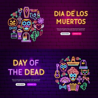 Banner del sito web del giorno dei morti. illustrazione vettoriale di promozione vacanza messicana.