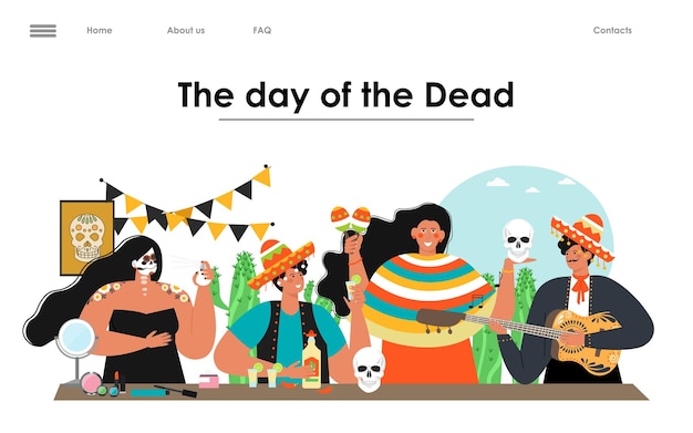 Day of dead website vector landing page design