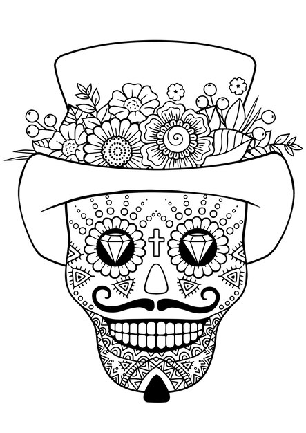 Vector day of the dead, zentangle sugar skull. vector adult coloring book