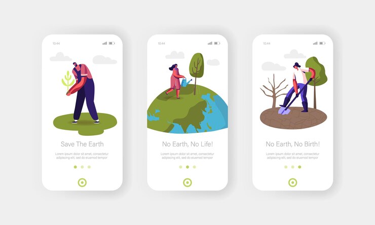 Vector day of earth mobile app page screen template.