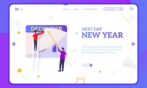 The next day is new year, illustration of changing the date on landing page