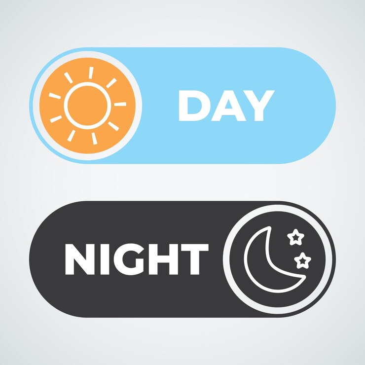Vector day and night mode switch sun and moon button design template