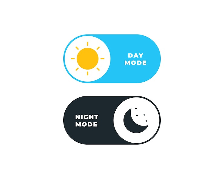 昼と夜のビューまたはモード分離ベクトル UI 要素を切り替える月と太陽の昼と夜のスイッチャー web サイト ボタン