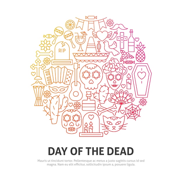 死者の日コンセプト。アウトラインデザインのベクトルイラスト。