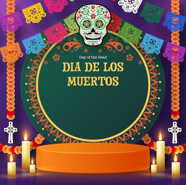 День мертвых dia de los muertos 3d подиум круглая квадратная сцена с вырезом из бумаги