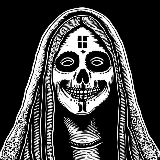День мертвой девушки сахарный череп нарисованный вручную мультфильм наклейка иконка изолированная иллюстрация