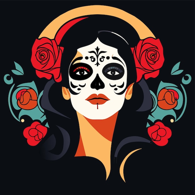 Day of the dead muertos meisje illustratie van dia de los muertos met de hand getekende platte stijlvolle cartoon