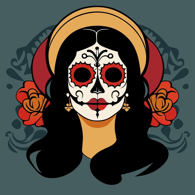 Day of the dead muertos meisje illustratie van dia de los muertos met de hand getekende platte stijlvolle cartoon