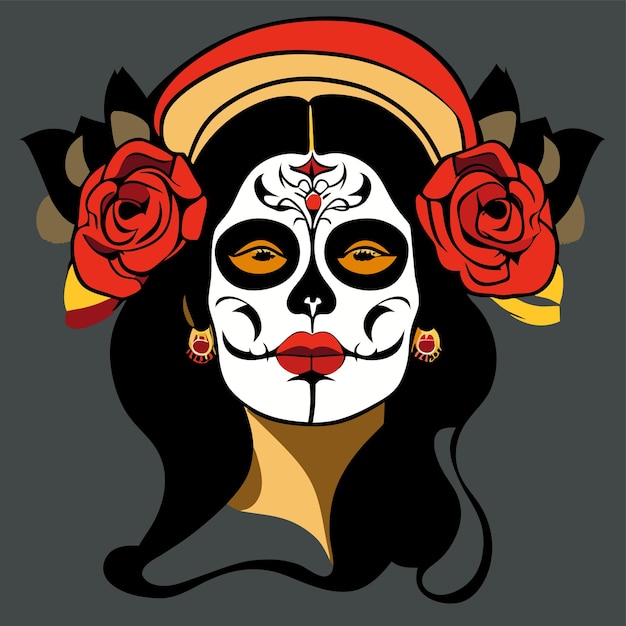 Vector day of the dead muertos meisje illustratie van dia de los muertos met de hand getekende platte stijlvolle cartoon