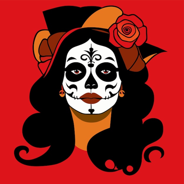 Day of the dead muertos meisje illustratie van dia de los muertos met de hand getekende platte stijlvolle cartoon