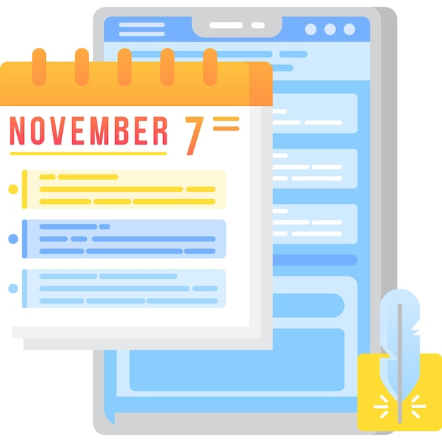 Icona del vettore dell'app mobile ux dell'agenda giornaliera