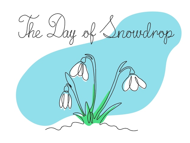 The Day of SnowdropAbstract spring snowdrops on snow continuous one line art hand drawing sketch