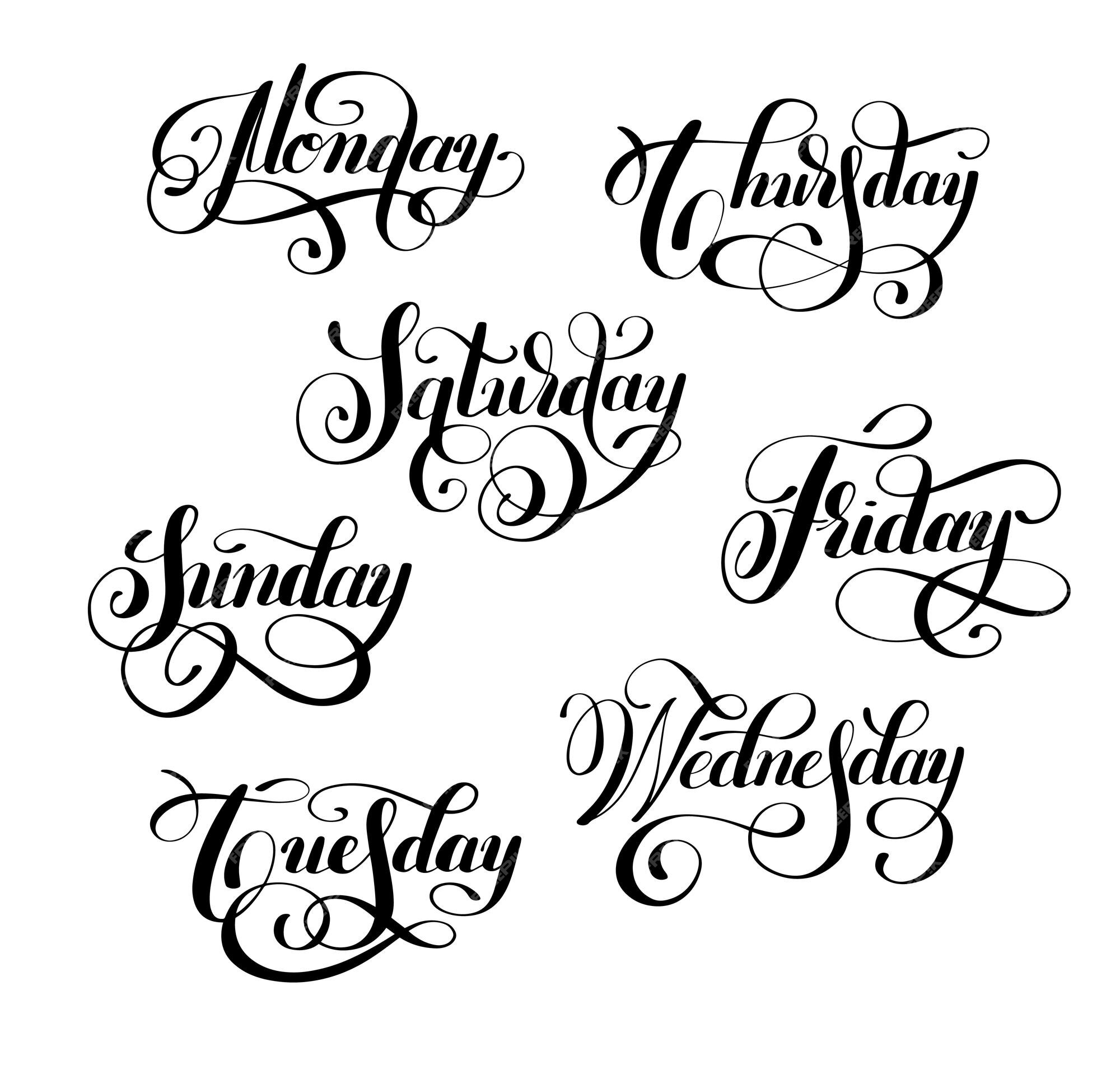 Premium Vector  Handwritten days of week sunday monday tuesday wednesday  thursday friday saturday inscription in groovy retro style