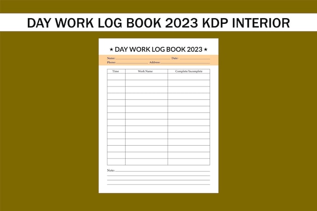 day work log book 2023 kdp interior