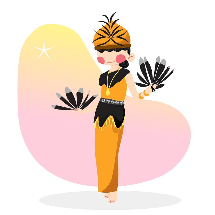 Vector dayak dance traditional dance from indonesia