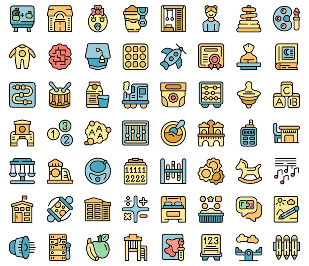 Daycare icons set vector color flat