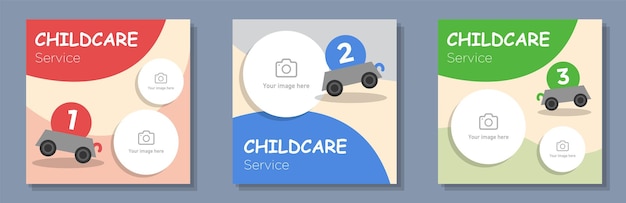 Daycare service modern social media post banner set childcare business advertisement concept kids