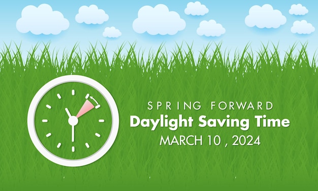 Daylight Saving Time begint elk jaar in maart Daylight Concept Vector banner flyer poster en sociale media sjabloon ontwerp