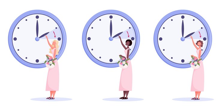 Vector daylight saving time concept spring forward vector illustration set