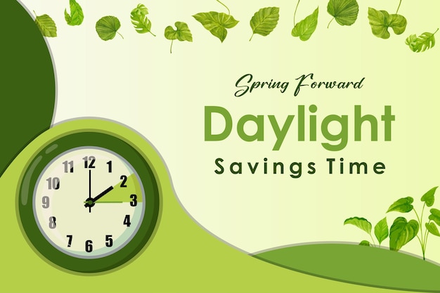 Daylight Saving Time Ends Background.With leaf and clocks icon.background illustration