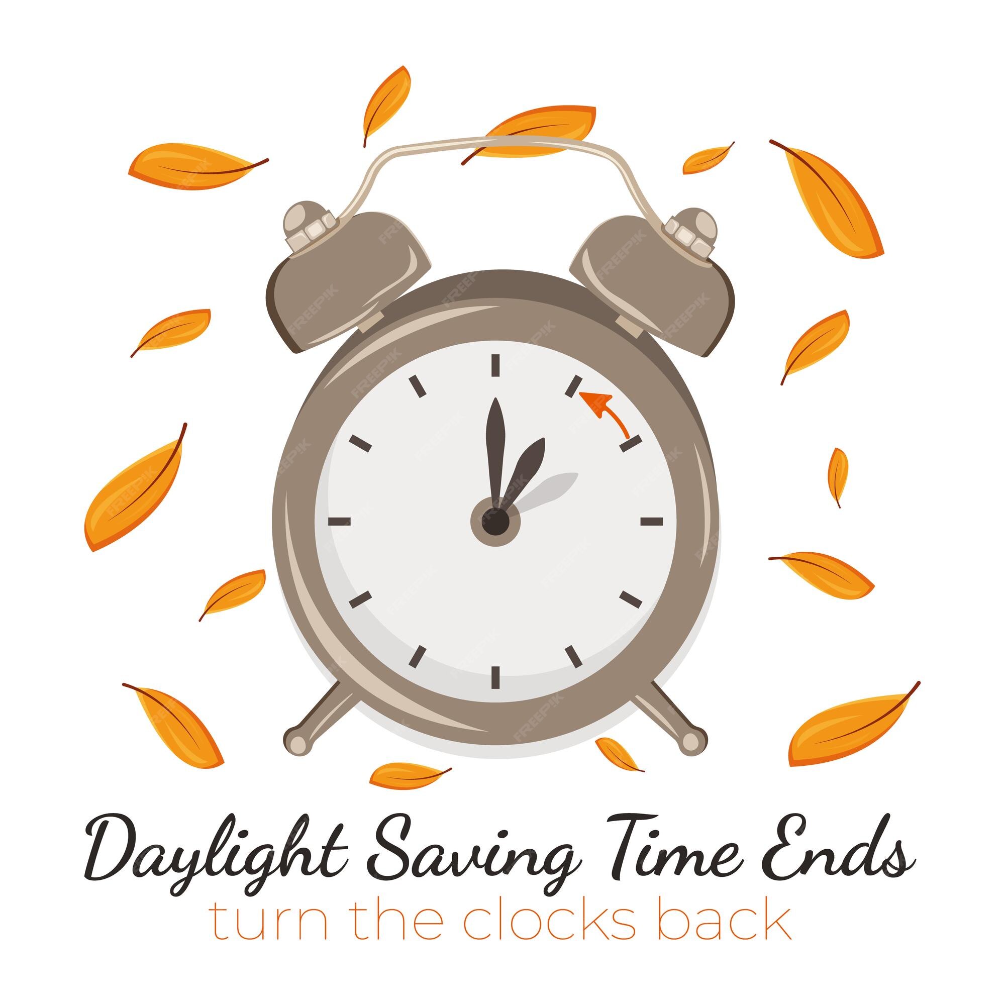 Daylight Saving Time ends concept. The hand of the clocks turning to winter  and summer time. Vector illustration in modern flat style design. Stock  Vector