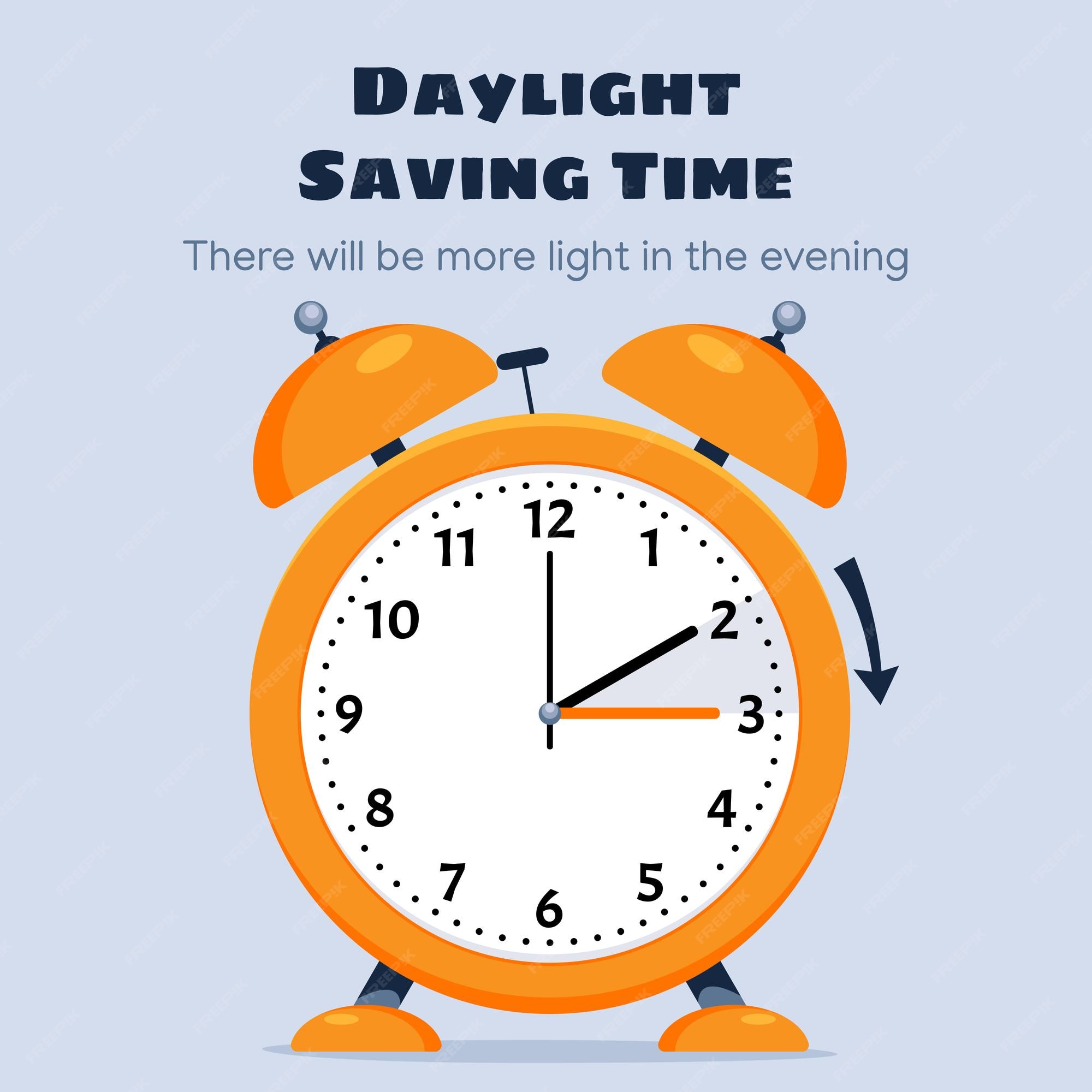 Premium Vector  Daylight saving time march 12 2023 concept clock set to an  hour ahead spring forward summer time